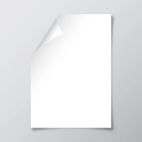 Realistic blank paper sheet with shadow in A4 format. Notebook or book page with curled corner. Vector illustration. — ストックベクタ