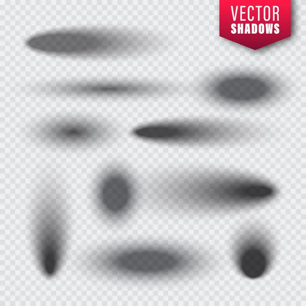 Vektorové stíny nastavené na průhledném pozadí. Realistický izolovaný stín. Vektorová ilustrace. — Stockový vektor