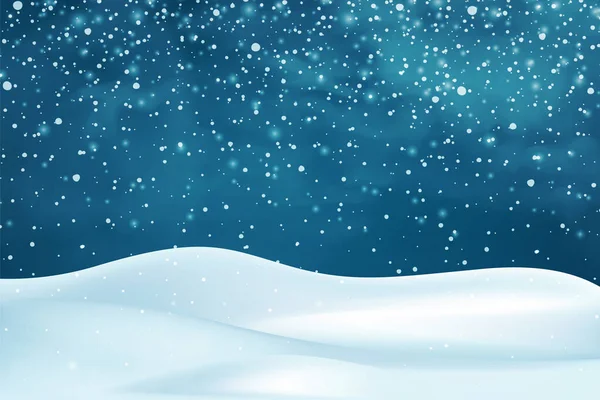 Ciaspolate realistiche. Inverno innevato sfondo astratto. Paesaggio ghiacciato con tappi di neve. Decorazione per Natale o Capodanno. Illustrazione vettoriale . — Vettoriale Stock