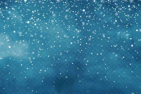 Nieve realista cayendo con copos de nieve y nubes. Fondo transparente de invierno para la tarjeta de Navidad o Año Nuevo. Efecto de tormenta de hielo, nevadas, hielo. Ilustración vectorial . — Vector de stock