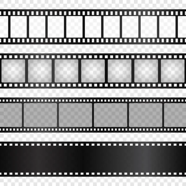 Realistische Filmstreifensammlung auf transparentem Hintergrund. Alter Retro-Kinostreifen. Vektor-Fotorahmen. — Stockvektor