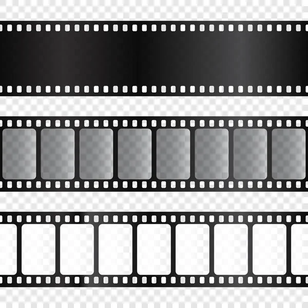 Realistische Filmstreifensammlung auf transparentem Hintergrund. Alter Retro-Kinostreifen. Vektor-Fotorahmen. — Stockvektor