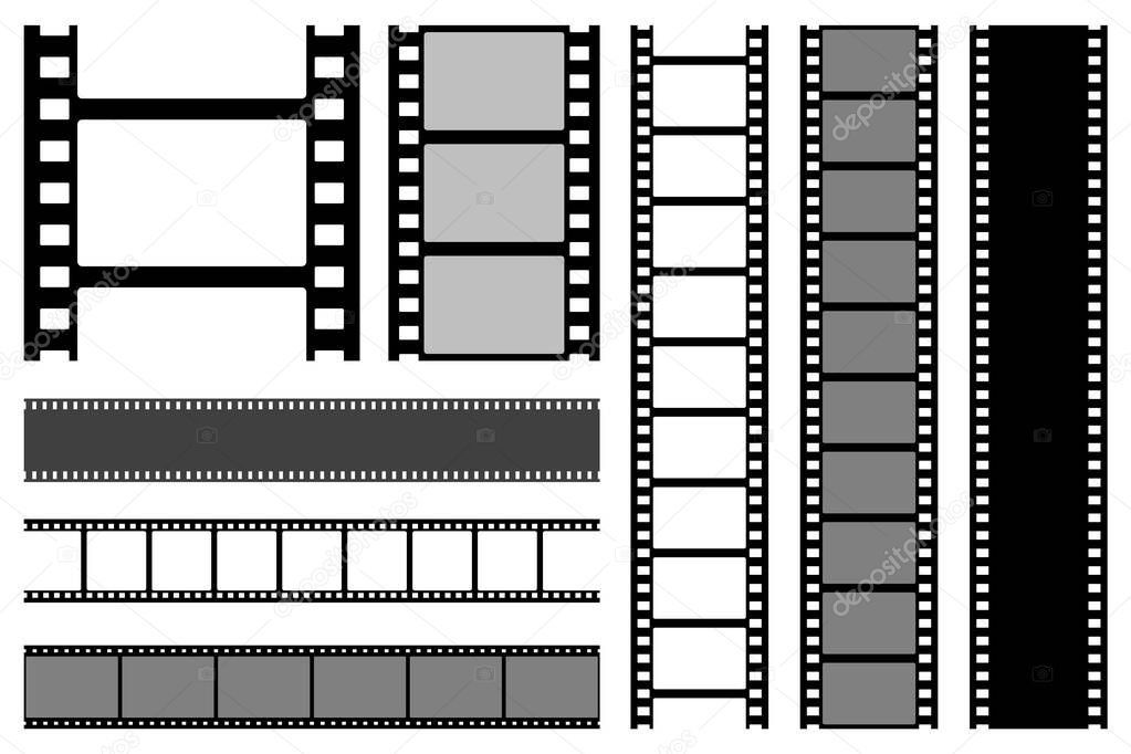 Film strips collection. Old retro cinema strip. Vector photo frame