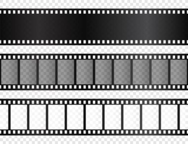 Realistic film strips collection on transparent background. Old retro cinema strip. Vector photo frame. clipart