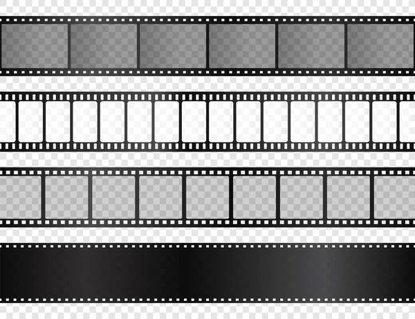 Realistic film strips collection on transparent background. Old retro cinema strip. Vector photo frame. — Stock Vector