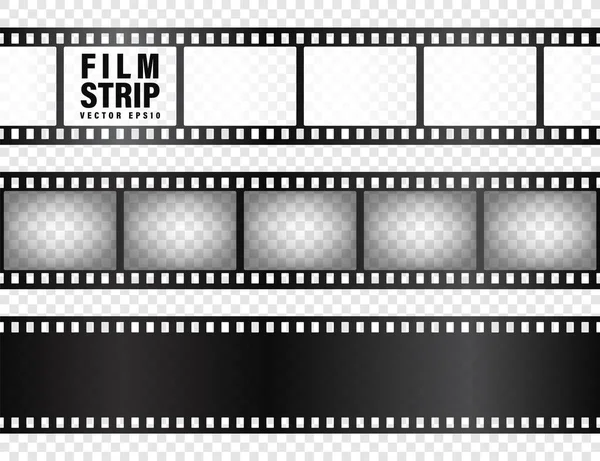 Realistische filmstrips collectie op transparante achtergrond. Oude retro bioscoop strip. Vector fotolijstje. — Stockvector