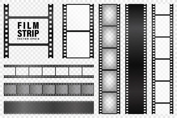 Realistische filmstrips collectie op transparante achtergrond. Oude retro bioscoop strip. Vector fotolijstje. — Stockvector