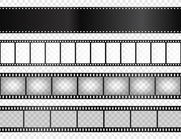 Realistic film strips collection on transparent background. Old retro cinema strip. Vector photo frame. — Stock Vector