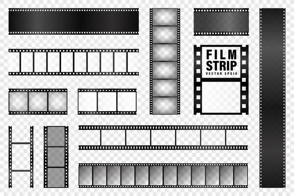 Realistische filmstrips collectie op transparante achtergrond. Oude retro bioscoop strip. Vector fotolijstje. — Stockvector