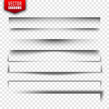 Vektörel gölgeler ayarlandı. Şeffaf arka planda sayfa bölücüler. Gerçekçi izole gölge. Vektör Illustration.