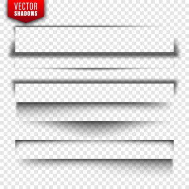 Vektörel gölgeler ayarlandı. Şeffaf arka planda sayfa bölücüler. Gerçekçi izole gölge. Vektör Illustration.