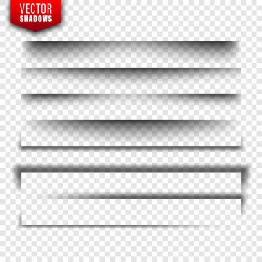 Vektörel gölgeler ayarlandı. Şeffaf arka planda sayfa bölücüler. Gerçekçi izole gölge. Vektör Illustration.