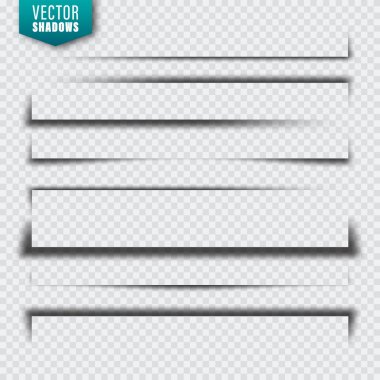 Vektörel gölgeler ayarlandı. Şeffaf arka planda sayfa bölücüler. Gerçekçi izole gölge. Vektör Illustration.