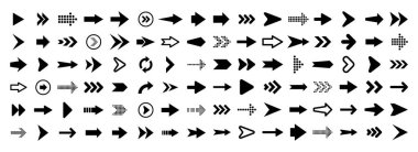 Beyaz Arkaplanda Siyah Oklar Ayarlandı. Ok, İmleç Simgesi. Vektör Noktaları Koleksiyonu. Geri, Sonraki Web Sayfası İşareti. 