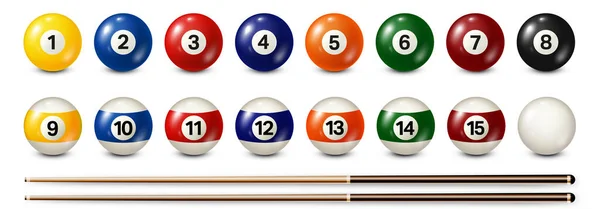 Billiard, pool balls with numbers collection. Realistic glossy snooker ball. White background. Vector illustration. — Stock Vector