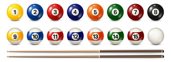 Bilhar, bolas de bilhar com colecção de números. Bola de snooker brilhante realista. Fundo branco. Ilustração vetorial . — Vetor de Stock