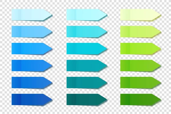 现实的粘性笔记收集。箭头旗标。贴纸贴纸。色彩斑斓的纸片矢量说明. — 图库矢量图片