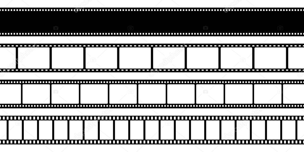 Film strips collection. Old retro cinema movie strip. Vector illustration. Video recording.