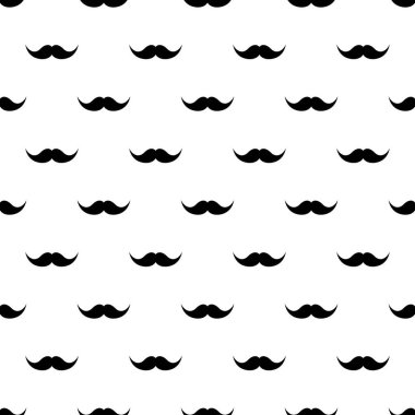 Bıyıklı, kusursuz bir desen. Eski model bıyıklı. Yüz kılları. Hippi sakalı. Vektör illüstrasyonu.