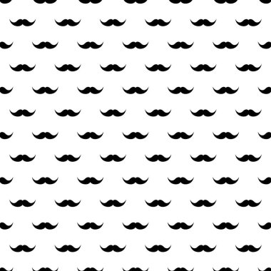 Bıyıklı, kusursuz bir desen. Eski model bıyıklı. Yüz kılları. Hippi sakalı. Vektör illüstrasyonu.