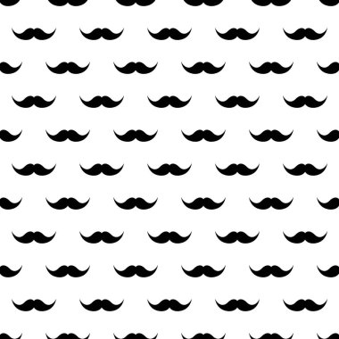 Bıyıklı, kusursuz bir desen. Eski model bıyıklı. Yüz kılları. Hippi sakalı. Vektör illüstrasyonu.