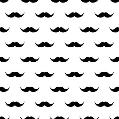 Bıyıklı, kusursuz bir desen. Eski model bıyıklı. Yüz kılları. Hippi sakalı. Vektör illüstrasyonu.