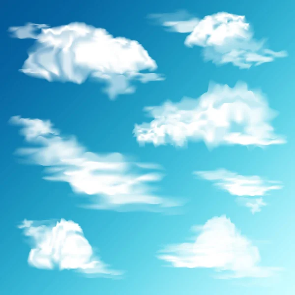 Conjunto de nubes realistas. Nube blanca. Blue Sky Panorama. Ilustración vectorial . — Archivo Imágenes Vectoriales