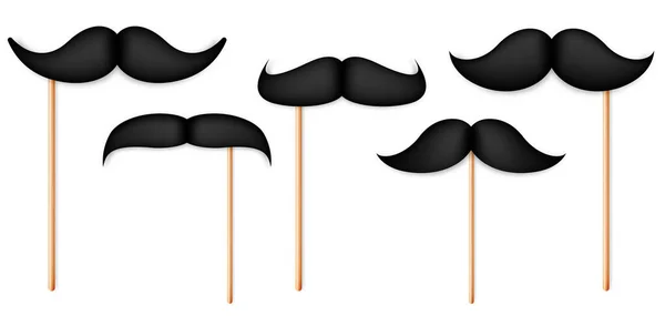Realistic fake mustache on a stick. Vintage paper mustache collection. Vector illustration. — Stock Vector