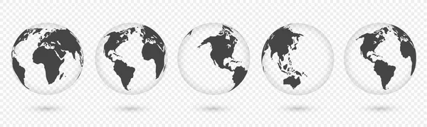 Earth globe. World map set. Planet with continents. Africa, Asia, Australia, Europe, North America and South America. — Stock Vector