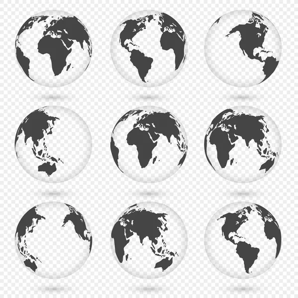 Globo terrestre. Mappa del mondo impostata. Pianeta con continenti. Africa, Asia, Australia, Europa, Nord America e Sud America . — Vettoriale Stock