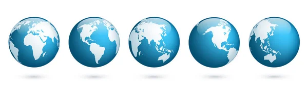 Globo terrestre. Conjunto de mapas mundiales. Planeta con continentes. África, Asia, Australia, Europa, América del Norte y América del Sur . — Vector de stock
