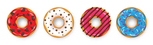 Donut met room. Koekjestaart. Zoet dessert met suiker en karamel. Cafetaria eten, snack. Koffie shop.Vector illustratie. — Stockvector