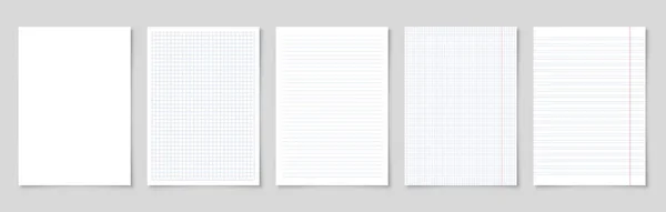 A4形式の影と現実的なブランクライン紙シート.ノートまたはブックページ。デザインテンプレートやモックアップ。ベクターイラスト. — ストックベクタ