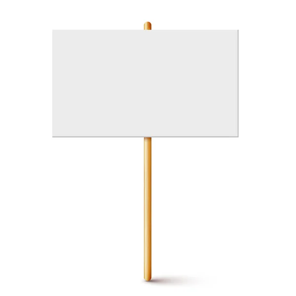 Placa de protesto em branco com suporte de madeira. Banner de demonstração vetorial realista. Strike action card placard mockup. — Vetor de Stock