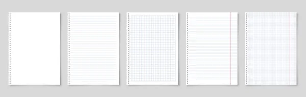 Ρεαλιστικό λευκό επενδεδυμένο φύλλο χαρτιού με σκιά σε σχήμα A4. Σημειωματάριο ή σελίδα βιβλίου. Πρότυπο σχεδιασμού ή μακέτα. Εικονογράφηση διανύσματος. — Διανυσματικό Αρχείο