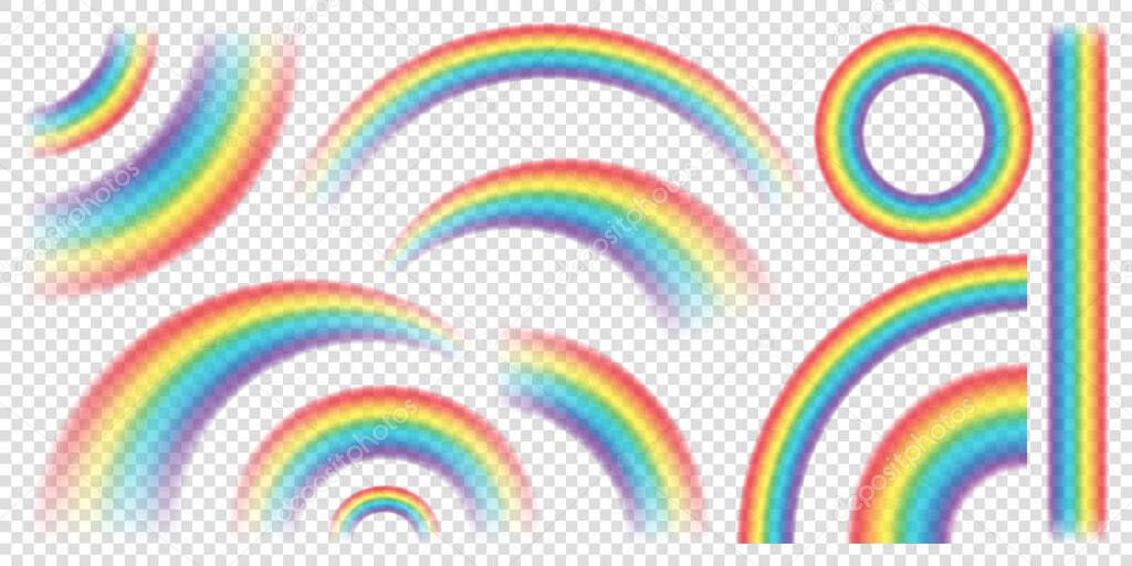 Abstract Realistic Colorful Rainbow on Transparent Background. Vector illustration.