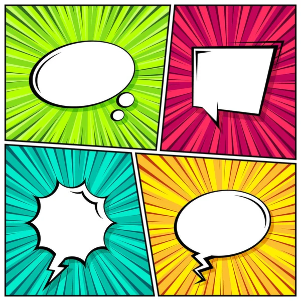 Cartoon comic backgrounds set. Speech bubble. Comics book colorful poster with radial lines. Retro Pop Art style. Vector illustration. — Stock Vector