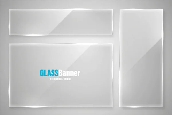 Coleção de molduras de vidro. Banner de vidro transparente brilhante realista com brilho. Elemento de projeto vetorial . —  Vetores de Stock
