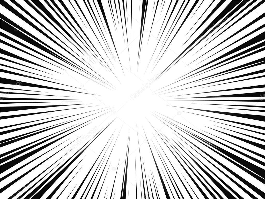 Comic book radial lines. Comics background with motion, speed lines. Vector illustration.