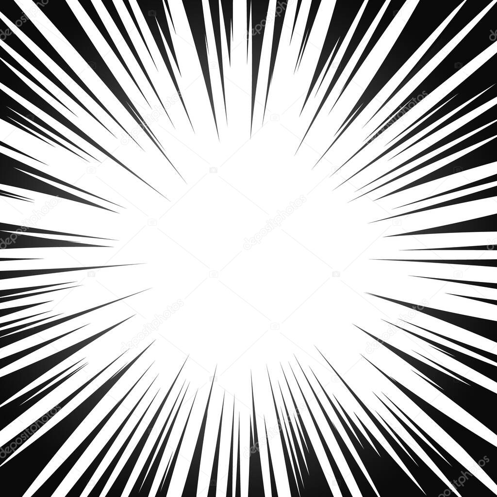 Comic book radial lines. Comics background with motion, speed lines. Vector illustration.