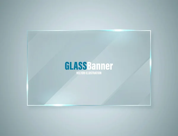 Glazen frame. Realistische glanzende transparante glazen banner met verblinding. Vectorontwerpelement. — Stockvector