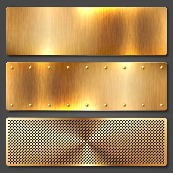 Realistic brushed metal textures set. Polished stainless steel background. Vector illustration. — Stock Vector