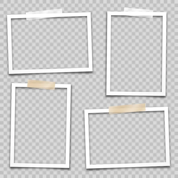 Realistic empty photo card frame, film set. Retro vintage photograph. Digital snapshot image. Template or mockup for design. Vector illustration. — Stock Vector