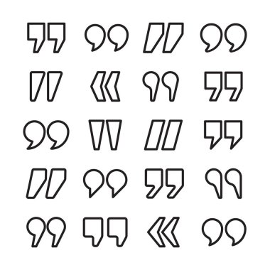 Tırnak işareti vektör koleksiyonu. Alıntı simgesi. Sıralanmış konuşma işareti sembolü.