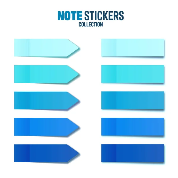 Realistic blue sticky notes collection. Arrow flag tabs. Post note stickers. Colorful sticky paper sheets. Vector illustration. — Stock Vector