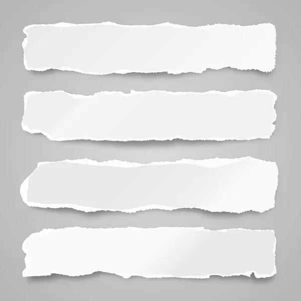 Tiras de papel rasgadas. Desechos de papel arrugados realistas con bordes rotos. Trozos de páginas de cuadernos. Ilustración vectorial. — Vector de stock