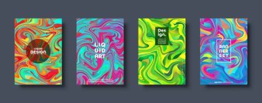 Renkli soyut geometrik arkaplan. Sıvı dinamik değişim dalgaları. Akışkan mermer dokusu. Modern kapaklar hazır. Vektör illüstrasyonu.