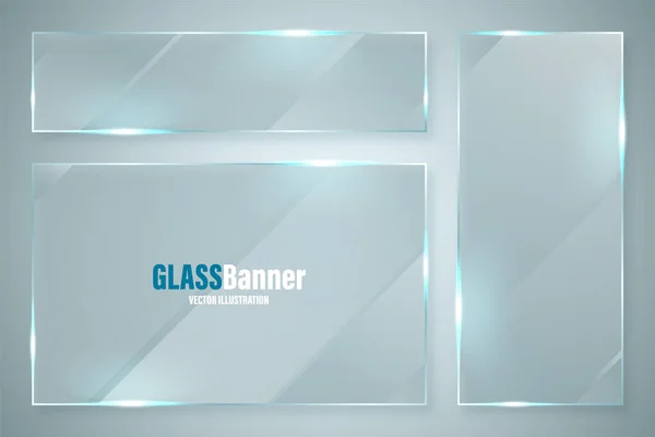 Moldura de vidro. Banner de vidro transparente brilhante realista com brilho. Elemento de projeto vetorial. —  Vetores de Stock