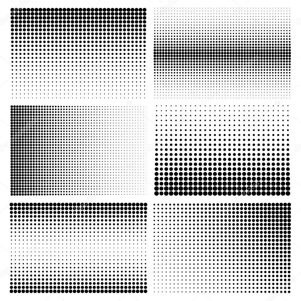 Halftone design elements with black dots isolated on white background. Comic dotted pattern.Vector illustration.