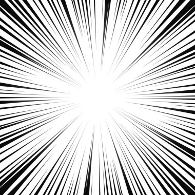 Çizgi roman radyal çizgileri. Hareketli çizgi roman arka planı, hız çizgileri. Vektör illüstrasyonu.